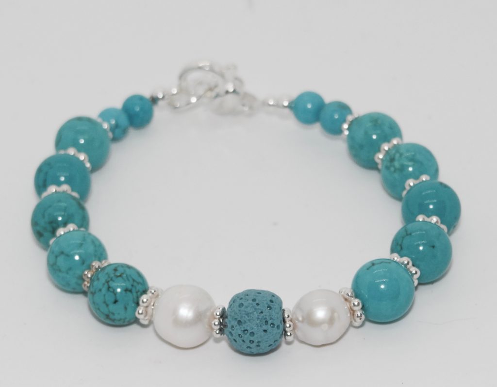 Turquoise and fresh water Pearl Diffuser bracelet
