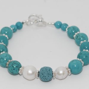 Turquoise and fresh water Pearl Diffuser bracelet