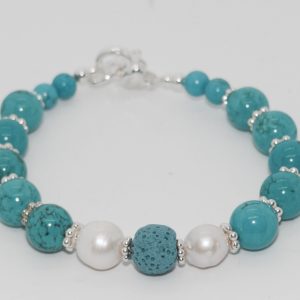 Turquoise and fresh water Pearl Diffuser bracelet